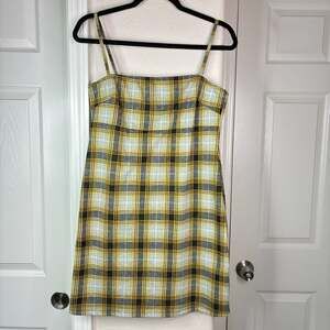 Popular Basics Yellow Plaid Mini Dress Size XL Spaghetti Straps